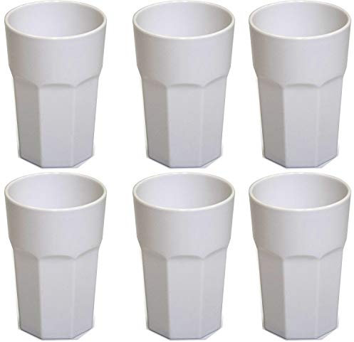 Omada Design Ensemble de 6 verres à boissons de 42,5 cl, en verre ou à long drink, en plastique de 12,5 cm de hauteur, incassables, de forme octogonale empilables et allant au lave-vaisselle,blanc