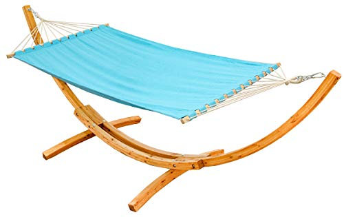 AMANKA XXL Hängematte mit Gestell - 325 cm Hängemattengestell Outdoor Holz - Hängematte Blau Outdoor Stabhängematte mit Gestell - Hängematte für 2 - Hängematten Ständer Holz Hängematte Zwei Personen