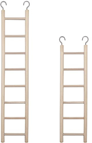 2pcs Birdie Basics Wooden Ladder for Bird Cage Climbing Ladder Toy for Parakeets Parrots Cockatoo (6 Step & 8 Step)