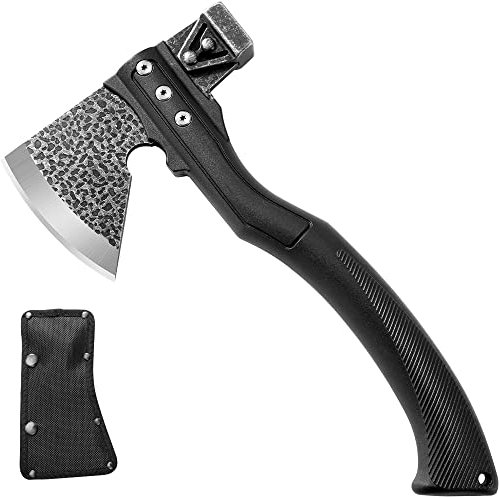 TESCOACH Hacha de cortar para camping, para madera, mango ergonómico curvado antideslizante, funda portátil (1 libra)