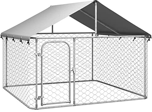 Tidyard Utomhus hundkennel med tak utomhus djur husdjurstillbehör kör valphölje säkerhet husdjur kennelbur stort hundhus 200 x 200 x 150 cm