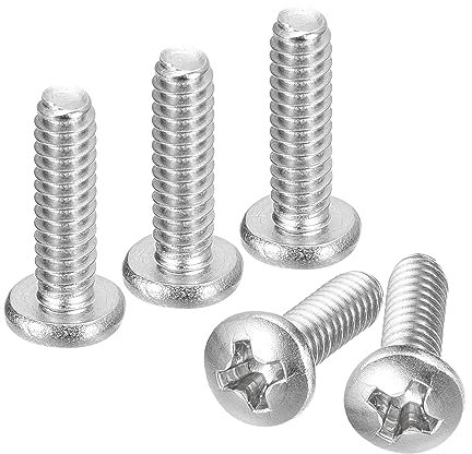 sourcing map #6-32x1/2 Tornillos Máquina Cabeza Pan, Acero Inoxidable 304 18-8 Phillips para Tornillos, Totalmente Roscados, Acabado Brillante, Paquete de 25