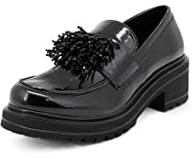 QUEEN HELENA Mocassini Loafer Casual Eleganti Francesine Senza Lacci con Tacco Plateau Scarpe Basse Invernali Donna X27-108 (X27-108 Nero, 35)