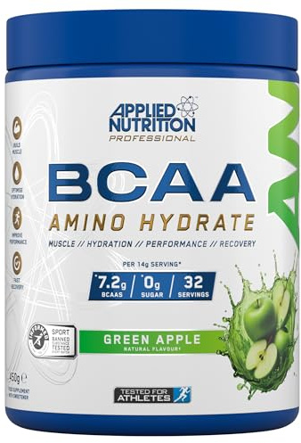 Applied Nutrition Amino-Hydrate BCAA en Poudre, Complément d'Acides Aminés à Chaîne Ramifiée, Poudre d'Acides Aminés Essentiels, Boisson Énergétique (32 Portions)