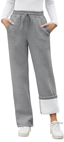 PASUDA Warme Jogginghose Damen Winter Thermo Fleece Gefüttert Freizeithose Lang Sporthose Trainingshose High Waist Gerade Sweatpants Damen Thermohose mit 2 Taschen, Kordelzug (Dunkelgrau, M)