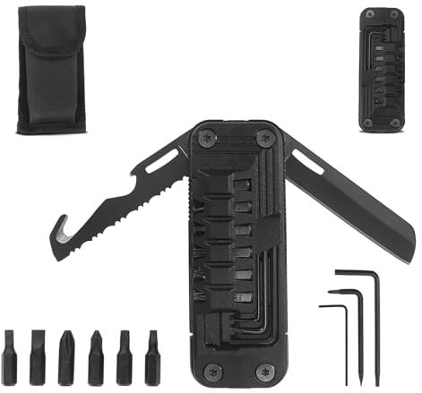 HONZIN Multitools 6 in 1 Faltbares Multitool, Edelstahl Multifunktionsmesser im Taschenformat mit Seilschneider, Flaschenöffner, Schraubendreher, Camping Multitools mit Nylontasche