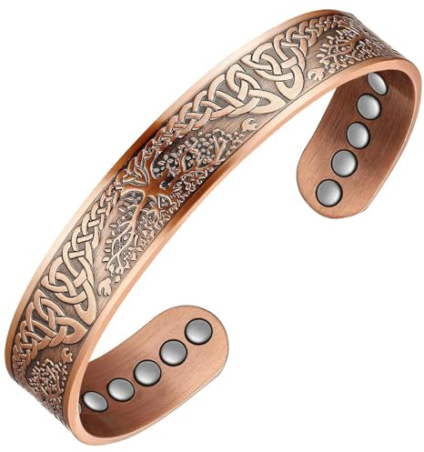 12Pcs Copper Magnetic Bracelet for Men Women for Valentine's Day Gift,Tree of Life 99% Solid Copper Cuff Bangle with 3500 Guass Magnets,Adjustable Size with Gift Box