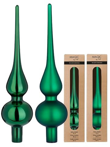 Christbaumspitze Glas 26cm x 1 Stück - matt oder glänzend Sortiert - Weihnachtsbaumspitze für Weihnachtsbaum - Christbaumschmuck & Weihnachtsbaumschmuck Dunkelgrün - Fir Green
