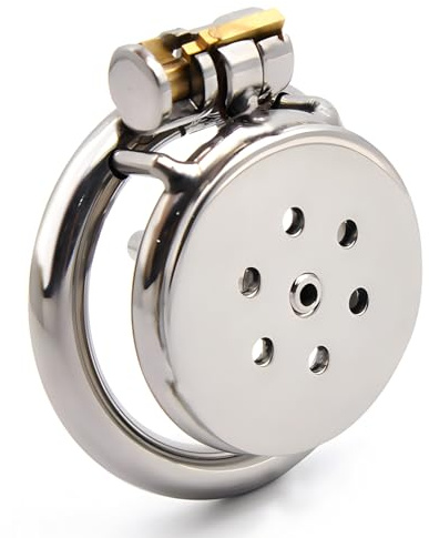 Ultra Small Stainless Steel Male Chastity Cage - Flat Chastity Device with Metal Penis Plug and Urethral Catheter - BDSM Bondage Sex Toy for Men (45mm Cock Ring)