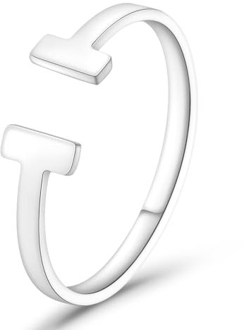T Ring Frauen,Love Ringe Silver Damen,Edelstahl Damenring Sterling Silber 925,Wasserfest,Verstellbar,Dupes,Nagel Silberner CC Schmuck,Ideal Geschenk für Frauen Geburtstage