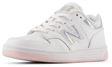 New Balance Baskets à lacets 480 V1 pour enfants, Blanc/sucre rose, 2 Little Kid
