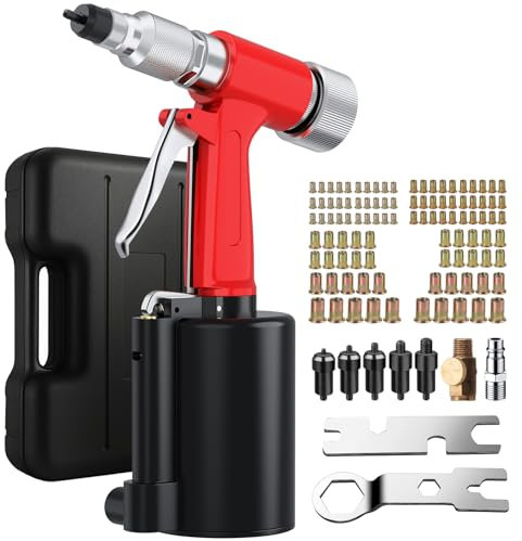 Proster Pneumatic Hydraulic Rivet Nut Gun Set - Heavy-Duty Riv Nut Gun Set for M4-M10 Nuts Includes 100PCS Rivnuts & Storage Case