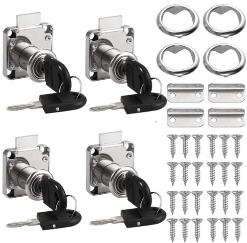 4 cerraduras para cajones, cerraduras de leva de aleación de zinc de 22 mm, cerradura de muebles, cerraduras de armario de seguridad con llaves y tornillos, cerradura de leva para oficina doméstica