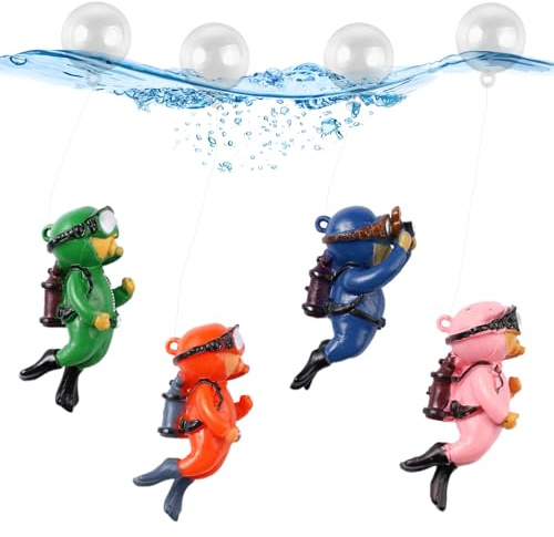 Orixo 4 Pezzi Decorazioni Acquario, Simpatico Sommozzatore Decorazione per Acquario, Accessori Acquario, Accessori per Acquario, con Lenza e Palla Galleggiante, Decorazione per Acquario
