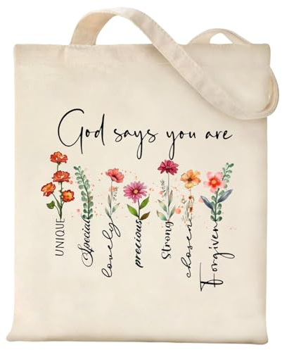 Bolsa de tela con versos de la Biblia con estampado cristiano, bolsa de transporte para mujer, bolsa de la compra, regalos, reutilizables, bolsa de algodón, regalos cristianos para mujeres, 40 x 35 cm