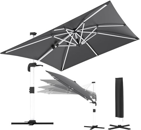 TRIUMPHKEY Sonnenschirm Balkon 300x400x260 cm Aluminium Freischwingender Sonnenschirm mit Kurbel Wasserdichter Gartenschirm, UV50+ Sonnenschutz, 360° drehbar, Grau