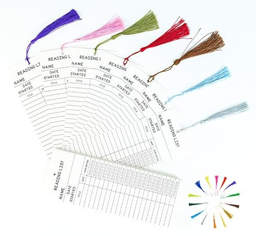 OYWOBET 50 pcs White Reading List Bulk Bookmark with Colourful Tassels (25 Colors), Book Tracker and Reading Log Graduation Gifts, Supplies for Book Lovers (White)