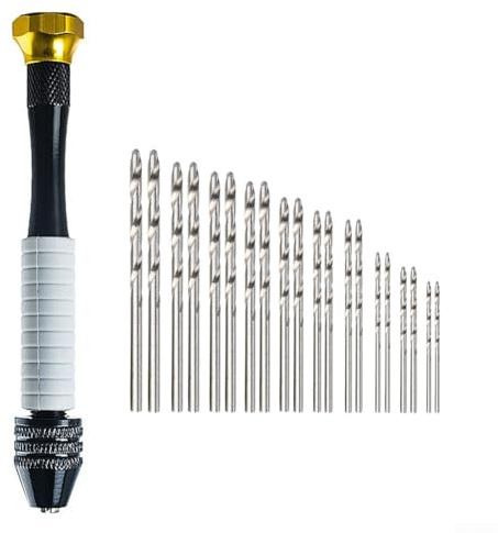 HanOaki Set di punte per trapano a mano con 20 punte da 0,8-3,0 mm, impugnatura antiscivolo per gioielli, legno, plastica