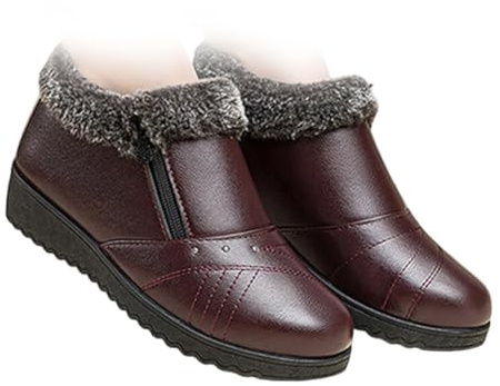 Nbzsmlkn Botines Gruesos Y Cálidos para Mujer, Zapatos Ortopédicos De Invierno, Impermeables, Antideslizantes, Sin Cordones, Ligeros, con Cremallera Lateral para Exteriores. (Rojo-Marrón,37)