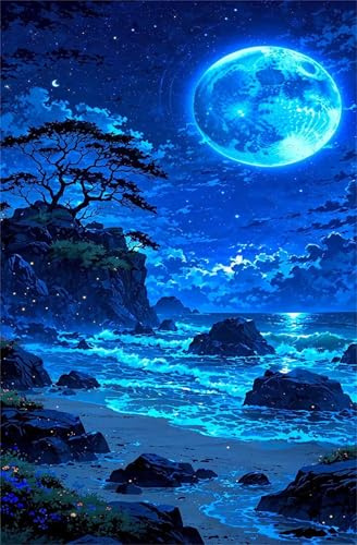 Puzzle 700 Pieces Lune Bleue Océan, Jeux éducatif Défi Jouets Puzzles Classiques, Parfaitement Emboîtable Lettres au Dos, pour Vous Faciliter Le Travail pour Hommes Femmes Plus âgés 52 x 38 cm