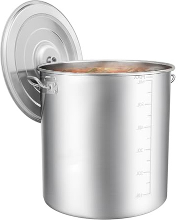 Rostfritt stål kastrull med lock, 35 L/50 L/70 l stor soppgryta induktion, gastronomikruka för restaurang, hushåll, soppa, konservering, gas-elektrisk spis, diskmaskinssäker, rostfri, robust (70 l)