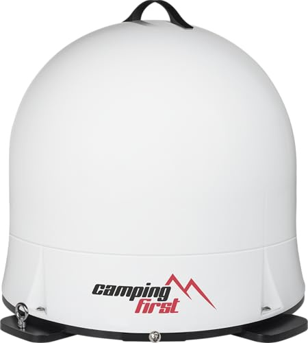 Camping First Satmex Dome – Antenna Satellitare (Completamente automatica, orienta Astra 19,2° Est, cupola robusta, senza alimentazione aggiuntiva, ideale per uso mobile) – Bianco