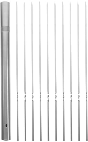 GALPADA Set 40 Spiedini Lunghi per Barbecue in Acciaio Inox 35 Cm, Spiedini di Metallo Piatti per Carne e Verdure, Accessori Barbecue con Contenitore per Grigliate All'aperto