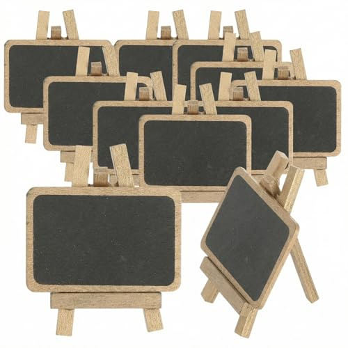 MIJOMA Mini stativ 12-pack – Formval rektangulärt eller hjärta – skrivbart MDF-skylt med träställ – för platskort, buffé, prisskylt och bordsdekoration (rektangulärt)