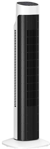 HOMCOM Ventilatore a Torre 80 cm per Camera da Letto, Ventilatore da Pavimento con Telecomando, Oscillazione 70°, Timer 7,5 Ore, 3 Velocità, Display LED, Bianco e Nero