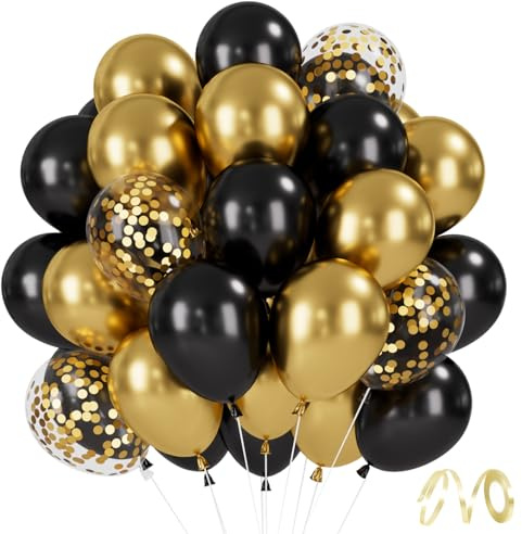 Ballonger svart guld, 30 st. svarta metalliska guldballonger, 30,5 cm gyllene konfetti heliumballonger för examen, födelsedag, bröllop, pensionering, EID, Ramadan, nyår, nyårsafton, fest