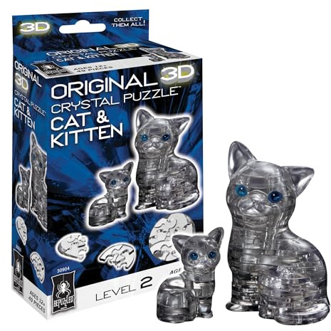 BePuzzled | Cat & Kitten, Original 3D Crystal Puzzle, Ages 12 and Up