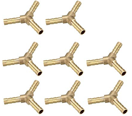sourcing map mässing hylsa slangkoppling-T-styck Y-formad 3-vägs anslutningsdel 6 mm 6mm, 8 Pack