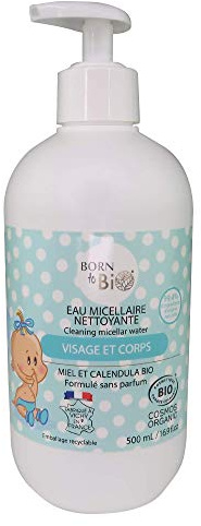 BORN TO BIO Eau Micellaire Nettoyante pour Bébé 500 ml, Bio certifié Ecocert