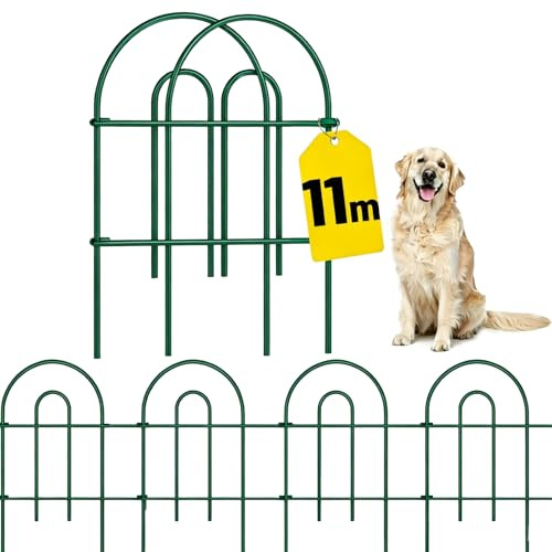 Amagabeli Vallas de Jardín, 61cm (H) x 43cm (L) (25 Paneles, Longitud Total 10.8m), Valla de Estanque, Decorativas de Acero, Recinto de Animales al Aire Libre, Metalicas Barrera para Perros, Verde