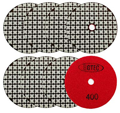 BGTEC 100MM Almohadillas de Pulido de Diamante Seco, Juego de Almohadillas de 8 piezas Grano 400 para Granito Mármol Piedra Cuarzo Baldosas Bordes de piso Encimera Pulido
