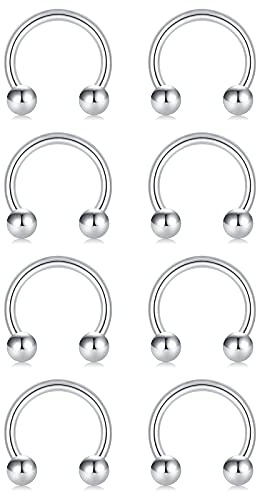 Briana Williams 8 st silver cirkulär skivstång hästsko piercing näsring ring ring räcklighet stål 20/18/16/14/12 mätare piercing smycken