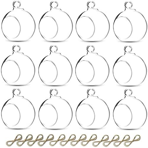 Sziqiqi 8cm Boule en Verre a Suspendre - 12 Pieces Boule de Verre Photophore Bougeoir Suspendu pour pour Mariage Noël Anniversaire Pâques Halloween Jardin