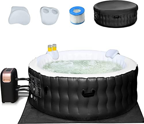 RELAX4LIFE Aufblasbarer Pool 800 L, Elektrischer In-Outdoor Pool mit 108 Massagedüsen&Heizungsfunktion&Bubblemassagefunktion & Filterfunktion, für 4 Personen (Schwarz)