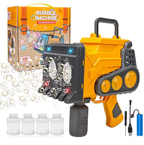 Seifenblasenpistole Kinder, Automatischer Bubble Machine mit LED und 4x100ml Seifenblasenlösung, Draussen Sommerspielzeug Seifenblasenmaschine für Junge/Mädchen/Erwachsene
