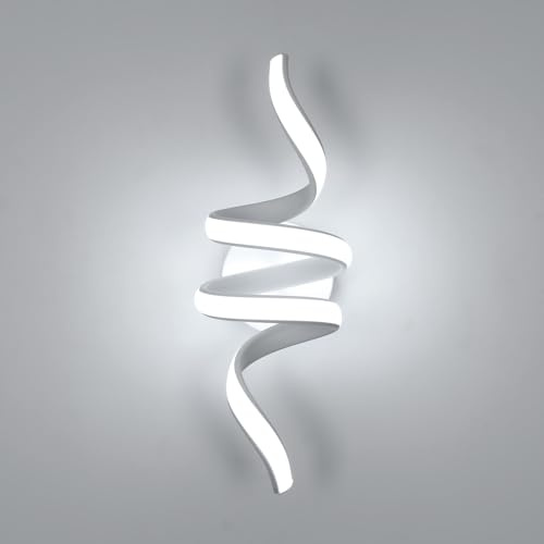 SENQIU Lámpara de Pared LED Interior, Aplique de Pared Moderno Blanca Aluminio Acrílica 24W 2700LM, Iluminación Luz pared Diseño de Curvas para Dormitorio Salon Pasillo, Luz Blanca Fría 6500K