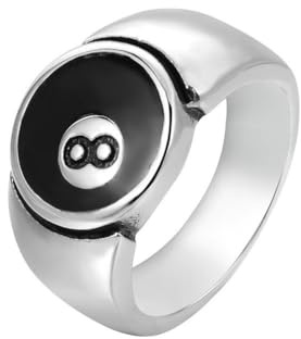 OAKKY Hip Hop Cool Rock Billar Negro Número 8 Bola Signet Lucky Gothic Biker Anillo Hombres Acero Inoxidable Punk Competición Deportes Plata Talla 29