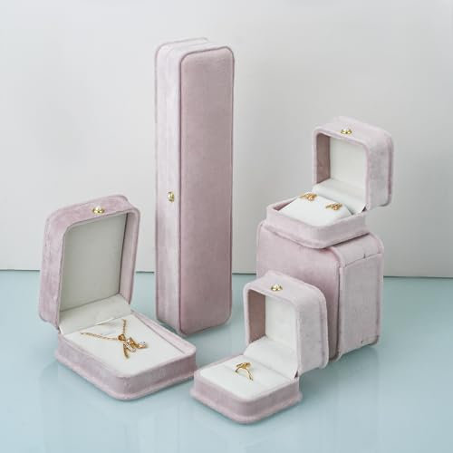 Mulaibdin Porta Gioielli, Scatola Regalo per Gioielli Donna, Scatolina Regalo per Collana, Anelli,Orecchini,Bracciali, Portagioielli Velluto per Matrimonio,anniversario,Vetrina dei Gioielli (Rosa)