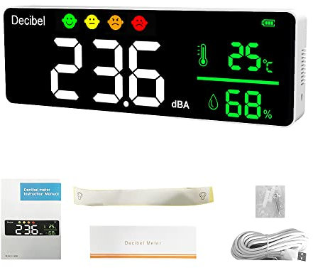 VISLONE Sonómetro decibelio de pared,Sonómetro, Termómetro,Higrómetro,Detector tres en uno,Detector de pared interior,Probador de pantalla grande