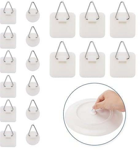 18Pcs Invisible Adhesive Plate Hanger, Self-Adhesive Picture Hangers, Plastic Adhesive Picture Hangers, Without Nails Frame Hangers Plate Holder, Picture Hangers Without Drilling for Bedroom Bathroom