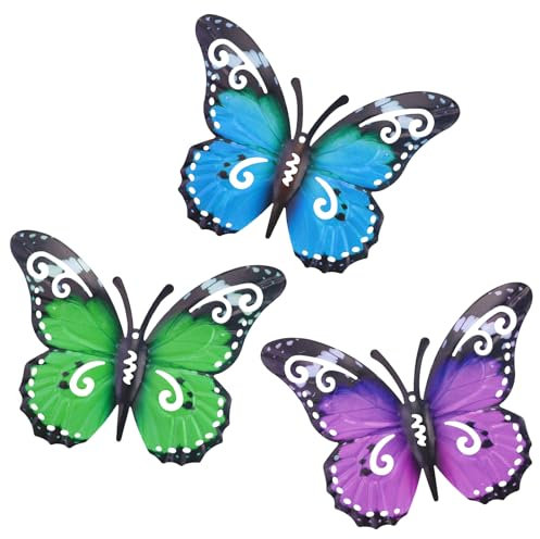 RESTALLADNWEST 3 Pcs Outdoor Large Metal Butterfly Garden Decorations, Outdoor Wall Art Metal Butterfly for Outside Garden Shed Fences Yard Decorations Wall Hanging, (27 x 22 cm)