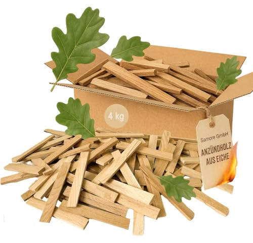 Samore Premium Brennholz Holzkohle - Anzünder aus Eichenholz, Bio Kaminanzünder, für Grill, Kamin, Ofen - Perfekter Grillanzünder, getrocknetes und unbehandeltes Anmachholz (4 Kilo) Anzündholz