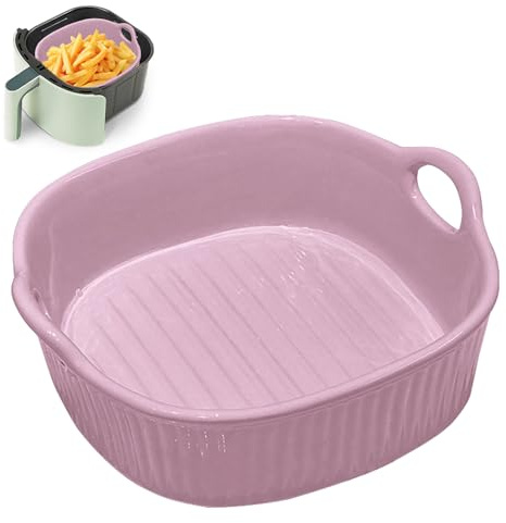 LUPATDY Plats à Four en Céramique 650 ml, 17,8 cm Plats de Carrés Cuisson avec Poignées, viande, Légumes, pour Friteuse à Air Chaud, Four, Micro-ondes (Violet)