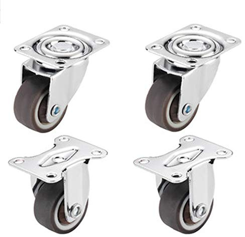 Ruote girevoli in Gomma (2 Ruote girevoli con Freno, 2 Ruote girevoli) Ruote silenziose girevoli a 360°, Ruote con Doppio Cuscinetto, per Comodino, cassetti, Carrello ospedaliero, banco da Lavoro, f