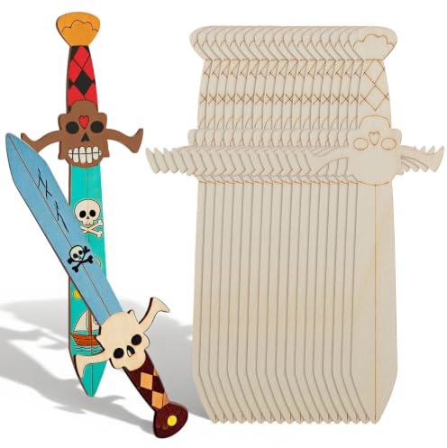 Gatuida 20pcs Wooden Pirate Sword Craft Kit Unfinished Ornament for DIY Art | Paintable Pirate Crafts for Kids, Halloween Cosplay Party Decorations for Kids Boys and Girls Educational Activities
