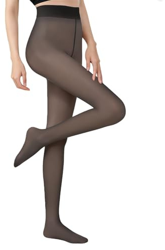 HUKUMA Medias Térmicas Mujer, Medias Térmicas Invierno, Mallas Alto Cintura Leggings Pantimedias Leotardos Mujer-Negro Translúcido L